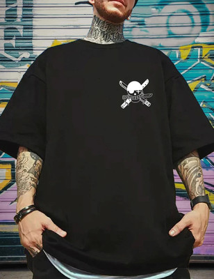 Manlino Graphic Print Men Round Neck Black T-Shirt