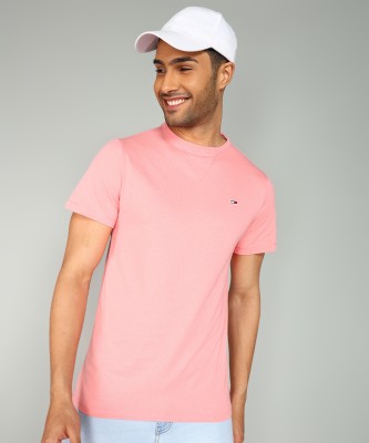 TOMMY HILFIGER Self Design Men Round Neck Pink T-Shirt