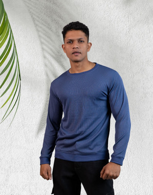 Lynx Solid Men Round Neck Blue T-Shirt