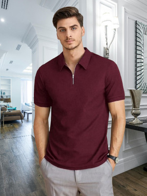 Dark Drive Solid Men Polo Neck Maroon T-Shirt