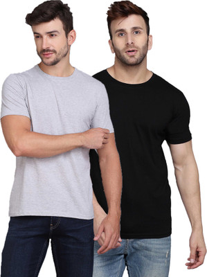 TEEFOX Solid Men Round Neck Grey, Black T-Shirt