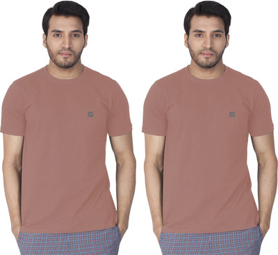 Lux Nitro Solid Men Round Neck Pink T-Shirt