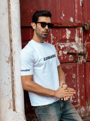 cannabie Graphic Print, Typography Men Round Neck White T-Shirt
