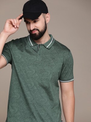 NAUTICA Self Design Men Polo Neck Green T-Shirt