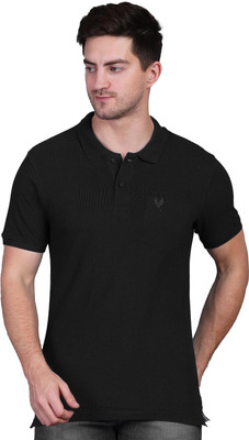 Black Hills Solid Men Polo Neck Black T-Shirt