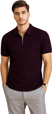 RMLKN Self Design Men Zip Neck Multicolor T-Shirt