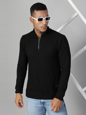 RIGO Solid Men Turtle Neck Black T-Shirt