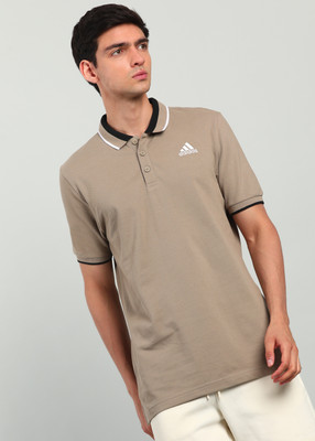 ADIDAS Solid Men Polo Neck Beige T-Shirt