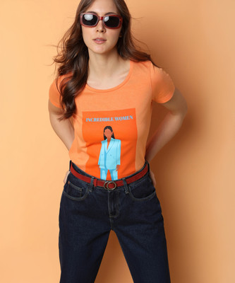 VERO MODA Printed Women Round Neck Orange T-Shirt
