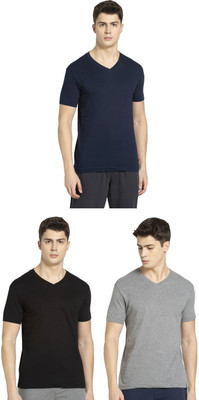 JOCKEY Solid Men V Neck Black, Grey, Dark Blue T-Shirt