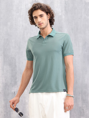 WROGN Solid Men Polo Neck Green T-Shirt
