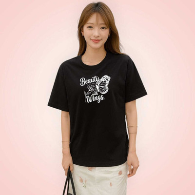 Stylicity Printed Women Round Neck Black T-Shirt