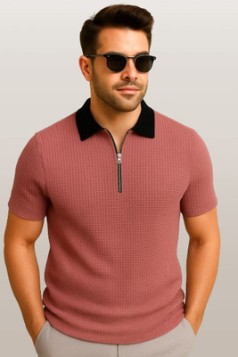 Rufica Self Design Men Polo Neck Purple T-Shirt