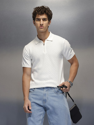 WROGN Solid Men Polo Neck White T-Shirt