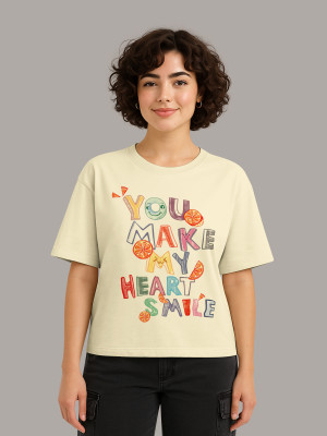 Hellcat Printed Women Round Neck Yellow T-Shirt
