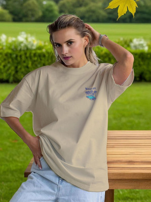 Moda Rapido Solid Women Round Neck Beige T-Shirt