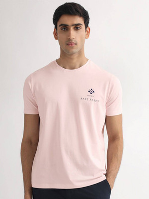 RARE RABBIT Solid Men Round Neck Pink T-Shirt