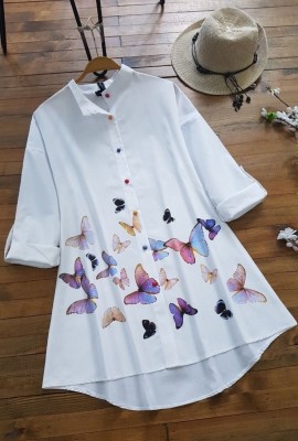 jaltrading Printed Women Polo Neck White T-Shirt