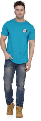 GEUM Solid Men Round Neck Light Blue T-Shirt