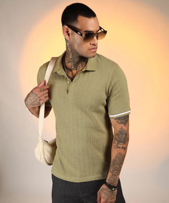 CAMPUS SUTRA Self Design Men Polo Neck Green T-Shirt