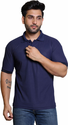 Greeks and turks Solid Men Polo Neck Navy Blue T-Shirt
