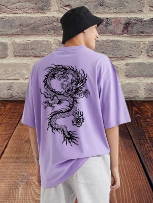 Lecowar Fashion Printed Men Round Neck Purple T-Shirt