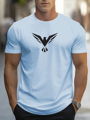 Vmens99 Graphic Print Men Round Neck Light Blue T-Shirt