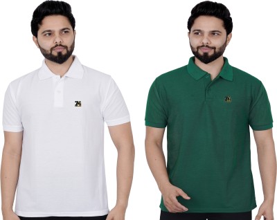 La Milano Solid Men Polo Neck Dark Green, White T-Shirt