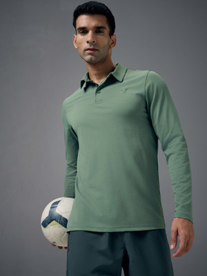 TECHNOSPORT Solid Men Polo Neck Green T-Shirt