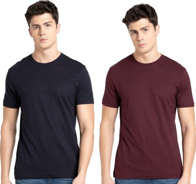 JOCKEY Solid Men Round Neck Dark Blue, Maroon T-Shirt