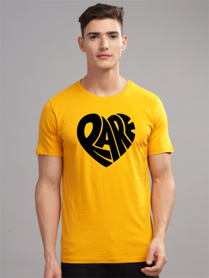 ADRO Printed Men Round Neck Yellow T-Shirt