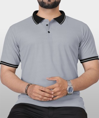 VeBNoR Solid Men Polo Neck Grey T-Shirt