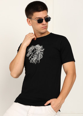V TOWN Printed Men Round Neck Black T-Shirt