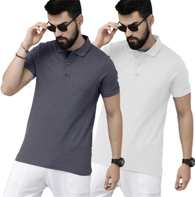 LazyChunks Solid Men Polo Neck Multicolor T-Shirt