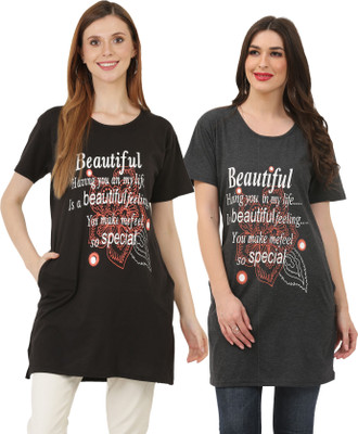 HouseOfCommon Printed Women Round Neck Multicolor T-Shirt