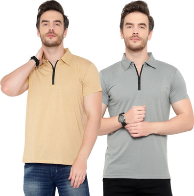 JB Jagoboy Solid Men Polo Neck Silver, Beige T-Shirt
