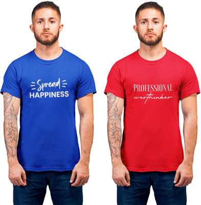 Stylewill Typography Men Round Neck Blue, Red T-Shirt