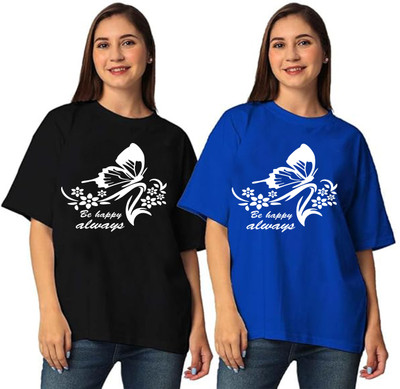 LIULA CORPORATION Printed Women Round Neck Blue T-Shirt