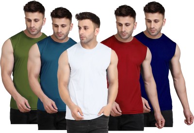 UDI n ADI Solid Men Round Neck White, Blue, Dark Green, Maroon, Navy Blue T-Shirt