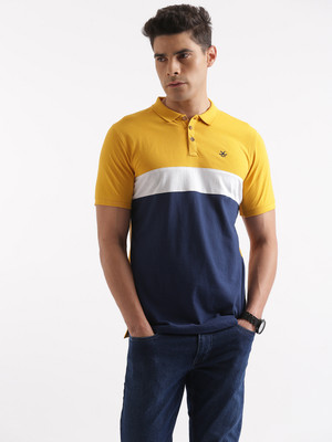 WROGN Colorblock Men Polo Neck Yellow T-Shirt