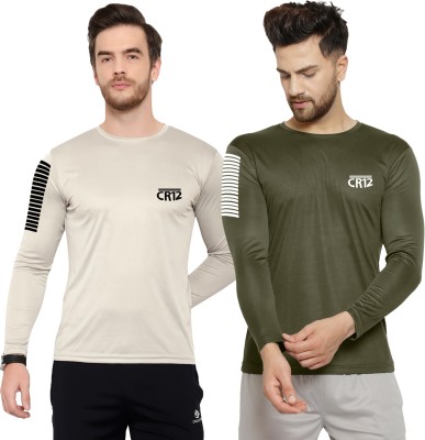 Cruister Sporty Men Round Neck Dark Green, Grey T-Shirt