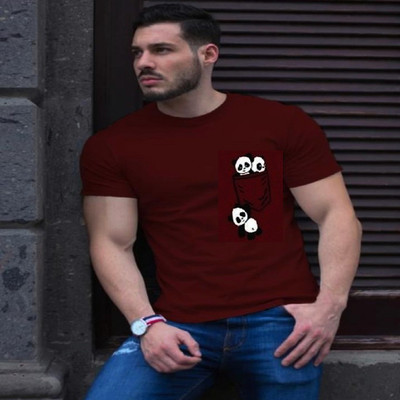 SAHAL Printed Men Round Neck Maroon T-Shirt