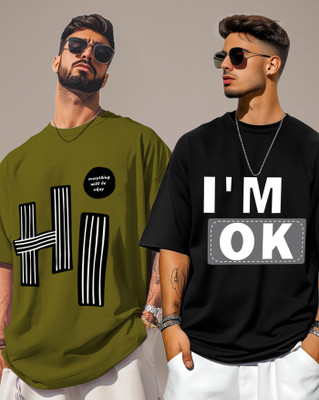 ENITOR Printed Men Round Neck Green, Black T-Shirt