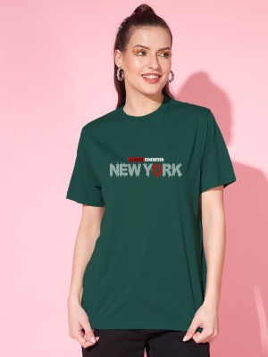 STYROX Typography Women Round Neck Green T-Shirt