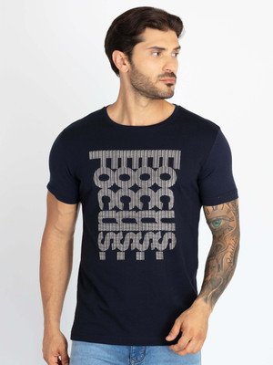 Status Quo Printed Men Round Neck Navy Blue T-Shirt