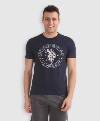 U.S. POLO ASSN. Printed Men Round Neck Dark Blue T-Shirt