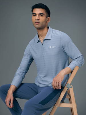 TECHNOSPORT Striped Men Zip Neck Purple T-Shirt