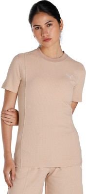 PUMA Solid Women Crew Neck Beige T-Shirt