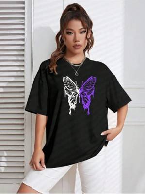 ALNIK Graphic Print Women Round Neck Black T-Shirt