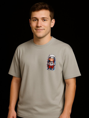 Printhentic Printed Men Round Neck Grey T-Shirt
